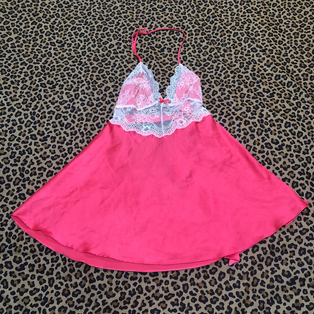 Victoria’s Secret Halter Style Teddy with Sash Coral/Cream  *Size L*